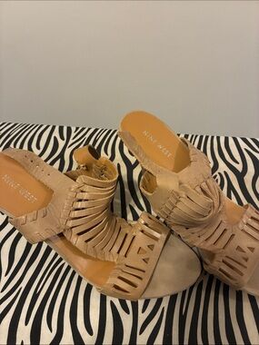 Nine West Beige Woven Slide Heels